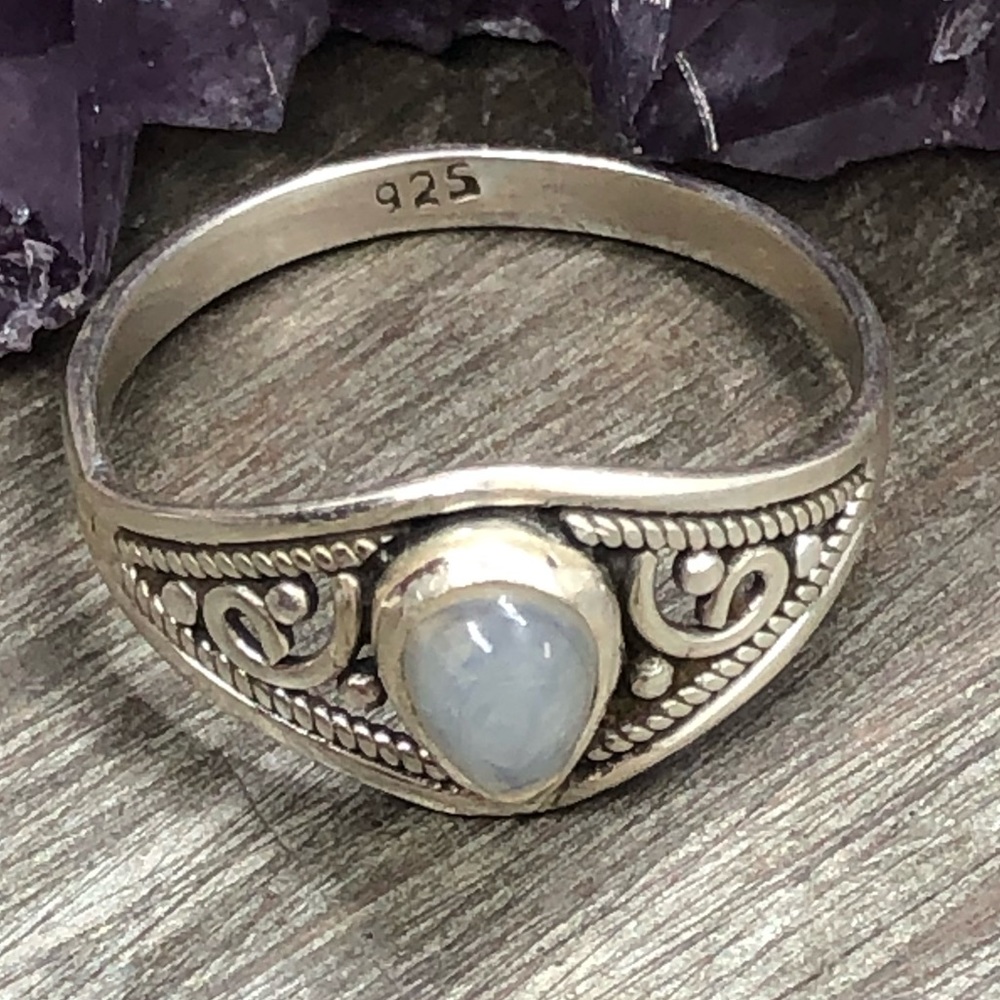 Tribal moonstone crystal sliver 925 stamped ring
